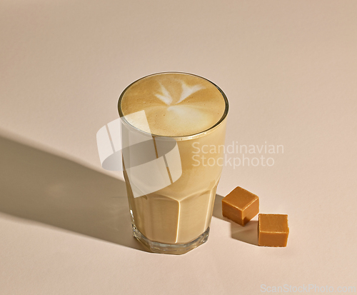 Image of glass of caramel latte coffee