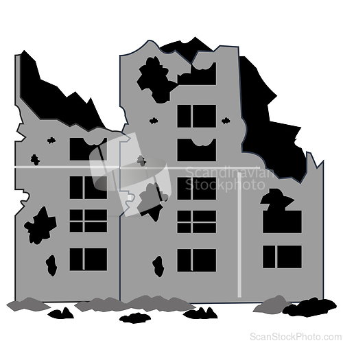 Image of Destroyed building on white background is insulated