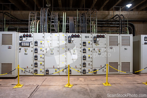 Image of Sophisticated electrical control systems deep within the massive structure of the Itaipu Dam. Itaipu Binacional, Brazil