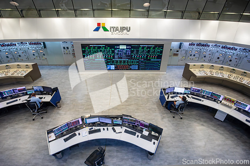 Image of Immense central display in the control room, showing the real-time status of the power grid. Itaipu Binacional, Brazil