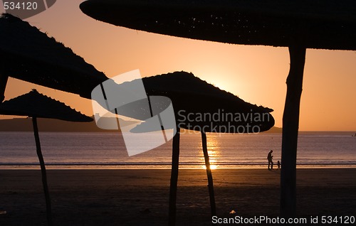 Image of Sunset on the beach in Essaouria, Morocco Africa