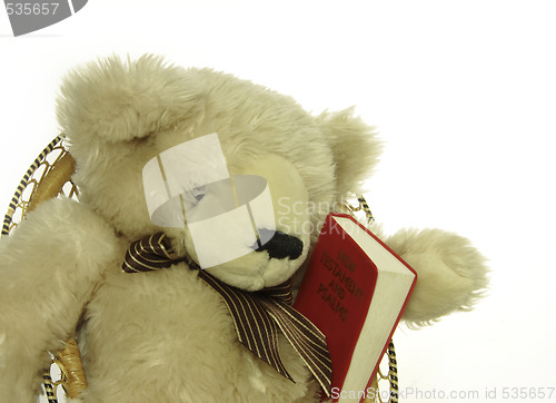 Image of teddy bear with a red psalm book