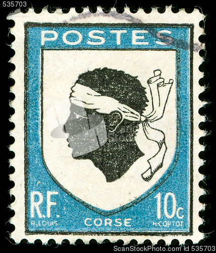 Image of vintage postage stamp with corsica national emblem