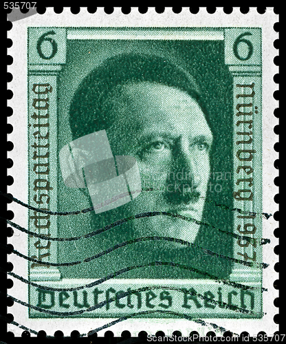 Image of 1937 vintage german postage stamp of Adolf Hitler