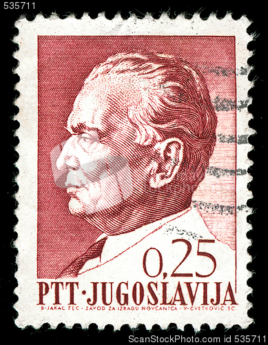 Image of vintage stamp depicting the Yugoslav Dictator Josip Tito