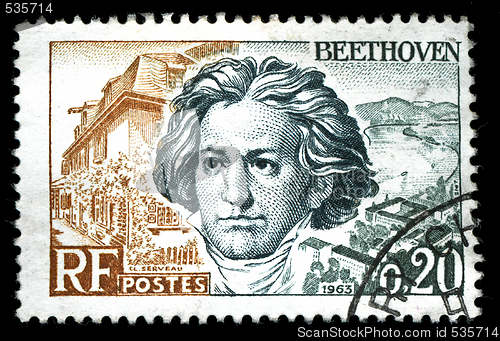 Image of vintage french stamp depicting Ludwig van Beethoven