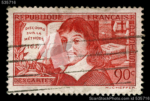 Image of vintage french stamp depicting Rene Descartes