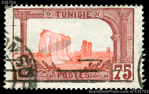 Image of vintage stamp from Tunisia depicting Roman ruins of Carthage