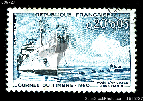 Image of vintage stamp of cable ship