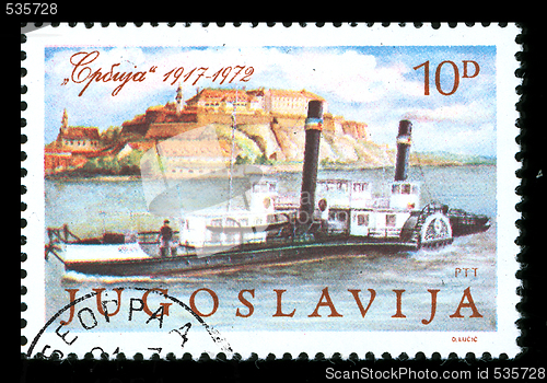 Image of vintage stamp of river ship