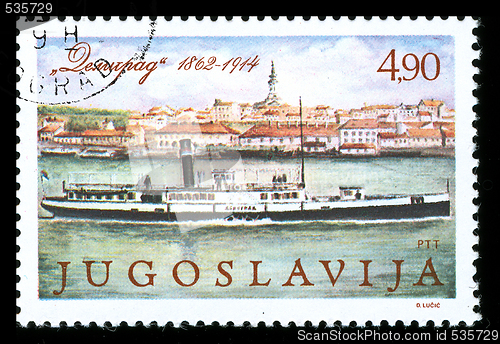 Image of vintage stamp of river ship