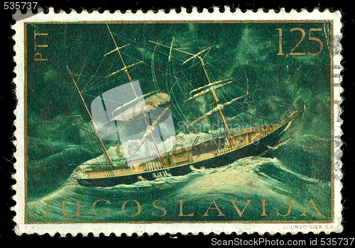 Image of vintage stamp depicting a sailing ship