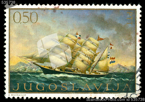 Image of vintage stamp depicting a sailing ship