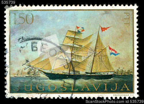 Image of vintage stamp depicting a sailing ship