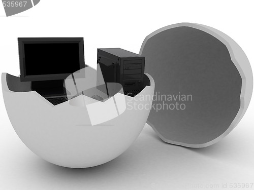 Image of Black computer in egg