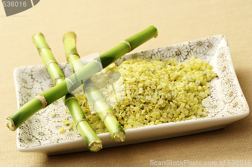 Image of bath salt with green bamboo