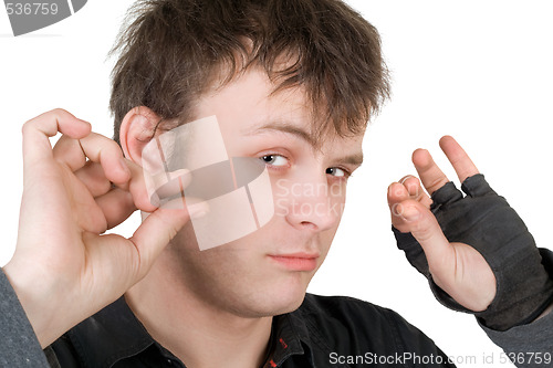 Image of Portrait of the bizarre young man. Isolated