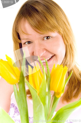 Image of woman with yellow tulips