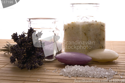 Image of lavender bath items. aromatherapy