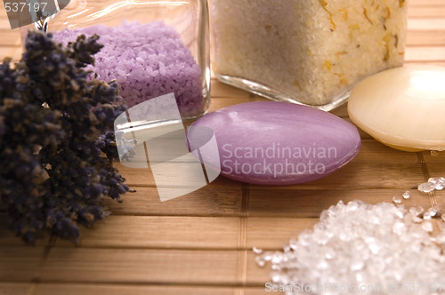 Image of lavender bath items. aromatherapy