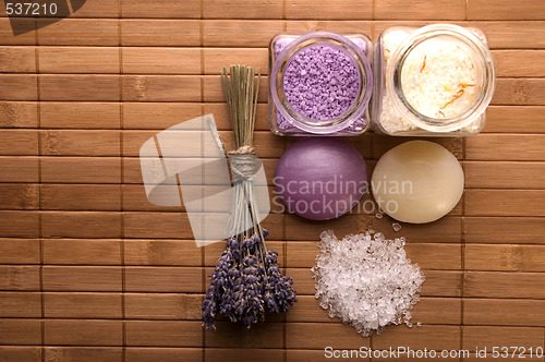 Image of lavender bath items. aromatherapy