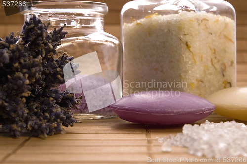 Image of lavender bath items. aromatherapy