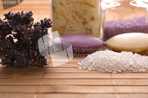 Image of lavender bath items. aromatherapy