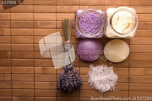 Image of lavender bath items. aromatherapy