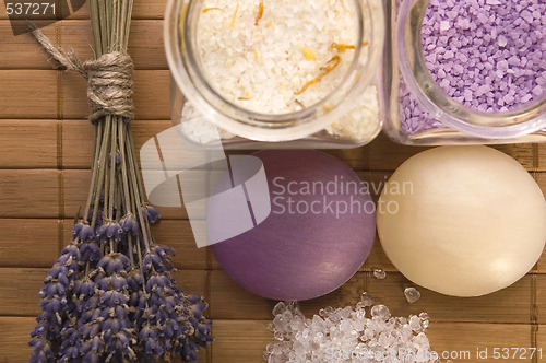 Image of lavender bath items. aromatherapy