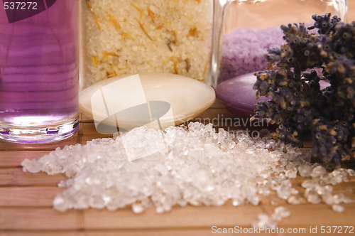 Image of lavender bath items. aromatherapy