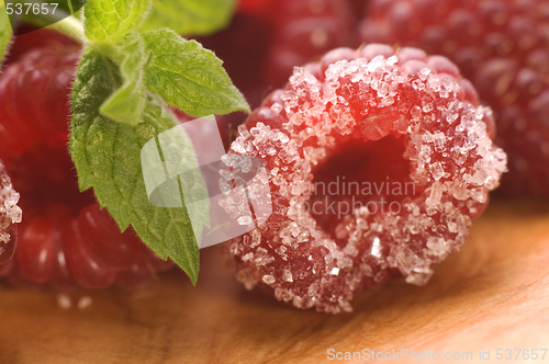 Image of sweet raspberries and fresh mint