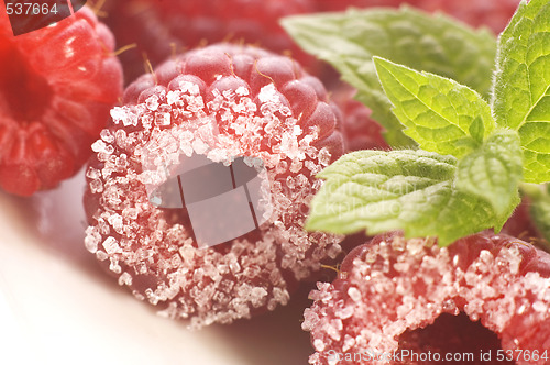 Image of sweet raspberries and fresh mint