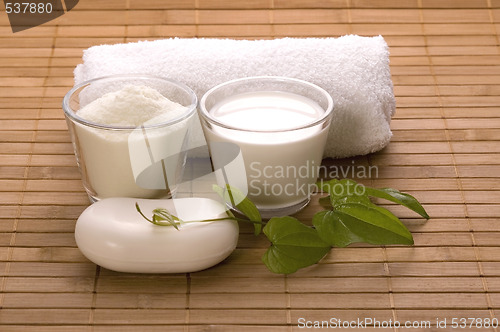 Image of milk bath. white spa