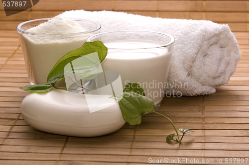 Image of milk bath. white spa