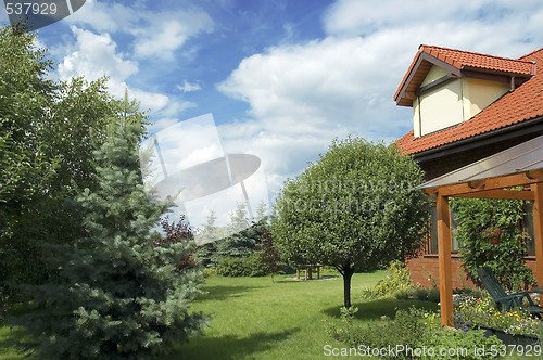 Image of summer landscape. house and garden