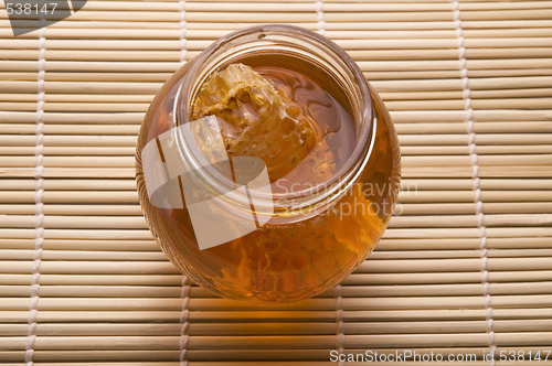 Image of fresh honey with honeycomb