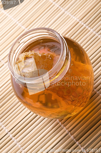 Image of fresh honey with honeycomb