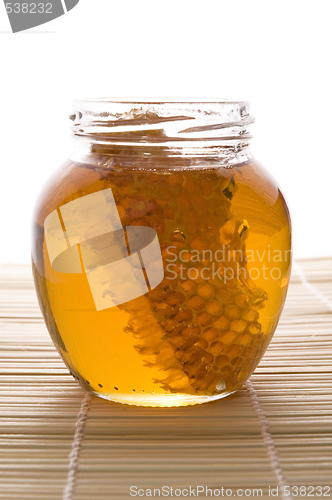 Image of fresh honey with honeycomb