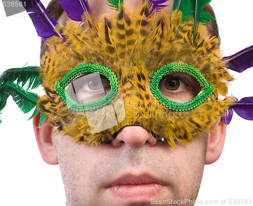 Image of Man Wearing Feather Mask