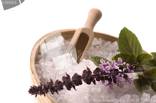 Image of aroma bath. sea salt with herbs
