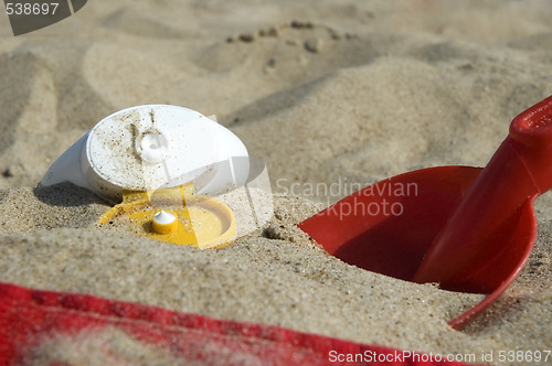 Image of childhood. beach items and sun block