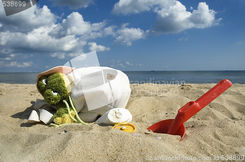 Image of childhood. beach items and sun block