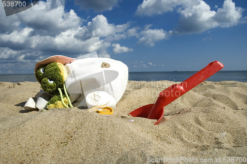 Image of childhood. beach items and sun block