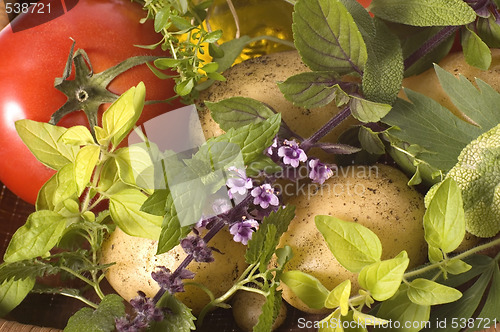 Image of cut fresh herbs and vegatables