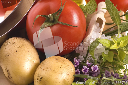 Image of cut fresh herbs and vegatables