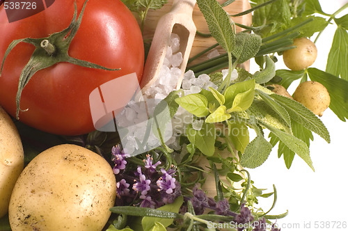 Image of cut fresh herbs and vegatables