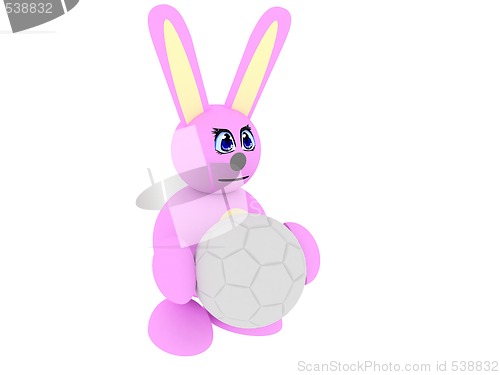 Image of Pink bunny with soccer ball
