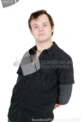 Image of Portrait of the bizarre young man. Isolated on white