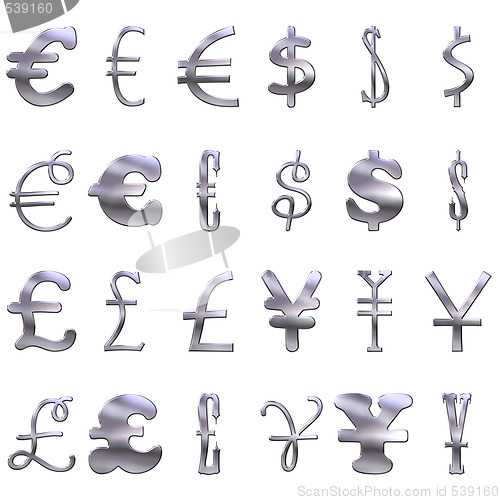 Image of 3D Eccentric  Silver Currency Symbols