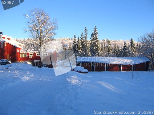 Image of Red house in winter